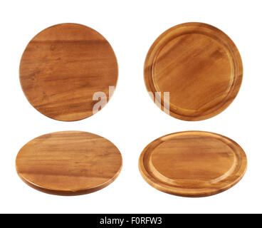 Round wooden tray salver Stock Photo