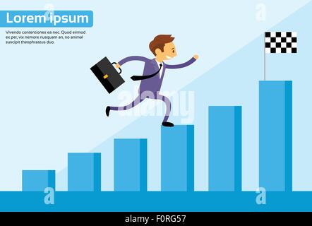 Businessman Run Financial Bar Graph Cartoon Stock Vector
