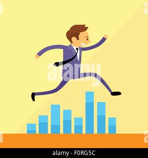 Businessman Run Jump over Financial Bar Graph Stock Vector