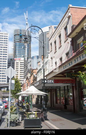 The Rocks area of Sydney where the first european settlement took place, cafes and shops along george street,Sydney Stock Photo