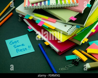 Somebody Left the Message on Your Working Desk; Get Some Rest Stock Photo