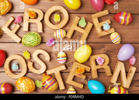 Easter wooden letter composition Stock Photo