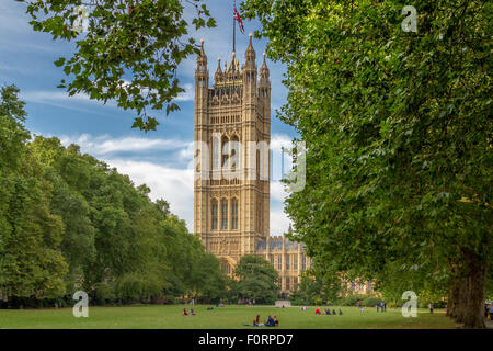 Victoria Tower the tallest tower in the Palace of Westminster, Victoria Tower Gardens, London ,UK Stock Photo