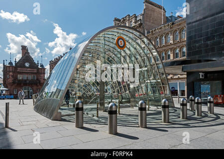 New north end glass entrance to St. Enoch subway station at St. Enoch Square in Glasgow Scotland Stock Photo