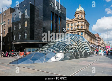 Rear view of New north end glass entrance to St. Enoch subway station at St. Enoch Square in Glasgow Scotland Stock Photo