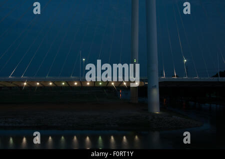 A night exposure of the Margaret Hunt Hill Bridge over the Trinity River in Dallas. Stock Photo