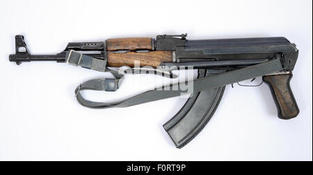 East German National Volks Armee DDR variant of the folding stock AKS AK47 Russian Kalashnikov assault rifle. REAL FIREARM Stock Photo