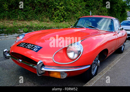 A fully restored stunning Jaguar E type classic car that was parked up on the street Stock Photo