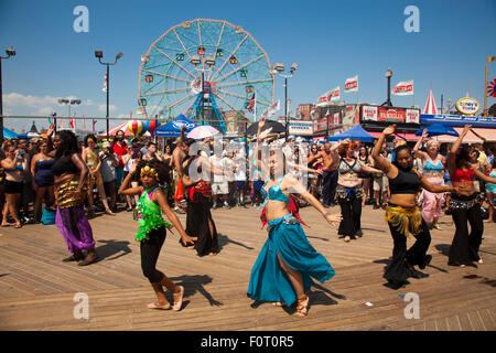 Belly Dancing - 25th Anniversary of Sandcastle Building Contest - Boardwalk, Coney Island, New York City, New York, USA Stock Photo