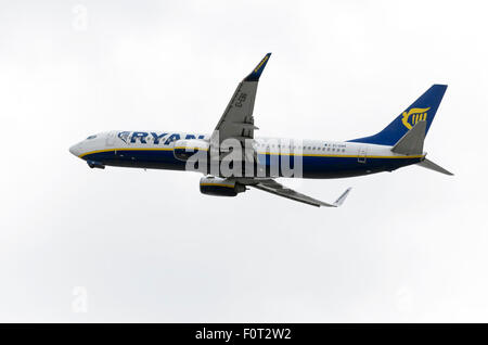 Aircraft -Boeing 737-8AS-, of -Ryanair- airline, is taking off from Madrid-Barajas -Adolfo Suarez- airport. Stock Photo