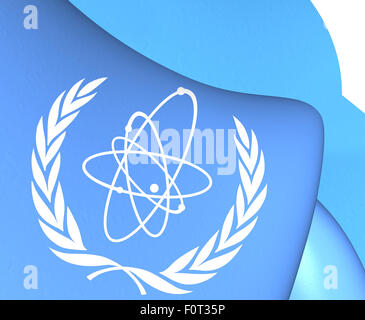 3D Flag of International Atomic Energy Agency. Close Up. Stock Photo