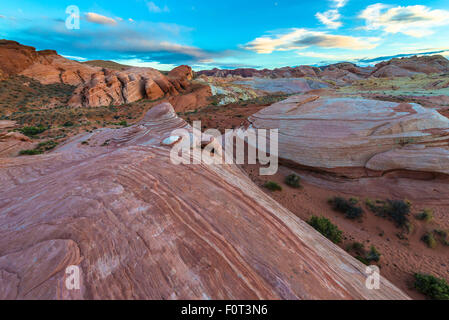 Multicolored Rock Formations against beautiful blue sky Fire Wave Overton Nevada Stock Photo