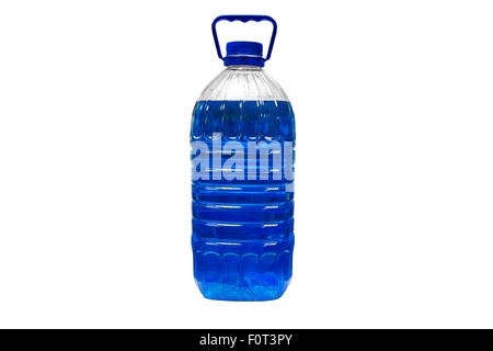 transparent plastic canister with blue liquid Stock Photo