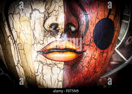 Artistic mask on display at a souvenir shop on Cuale River Island, a vibrant market place in Puerto Vallarta, Mexico. Stock Photo