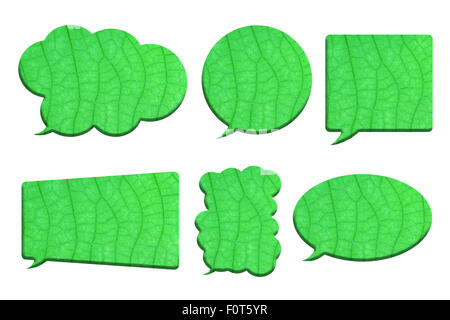 green leaf in bubble speech shape isolated on white background Stock Photo