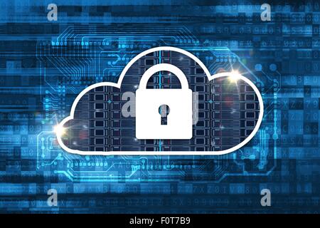 Cloud Hosting Safety Concept. Cloud Icon with Padlock on Digital Background. Stock Photo