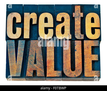 create value typography - inspiration concept - isolated words in vintage letterpress wood type blocks Stock Photo