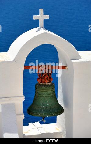A church bell tower in the village of Oia Santorini Greece Stock Photo