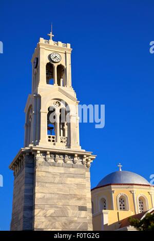 Church Of The Metamorphosis And Clock Tower, Pothia,  Kalymnos, Dodecanese, Greek Islands, Greece, Europe Stock Photo