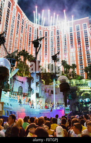 Sirens of TI show outside the Treasure Island Casino and Resort Hotel, Las Vegas Stock Photo