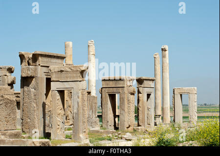 Gates and pillars, residential palace of Xerxes and Apadana, ancient Persian royal capital Persepolis, Iran Stock Photo