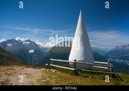 St.Moritz, Switzerland - July 15, 2015:Muottas Muragl with Natural Sculpture called The Drop, St. Moritz, Upper Engadin, Canton Stock Photo