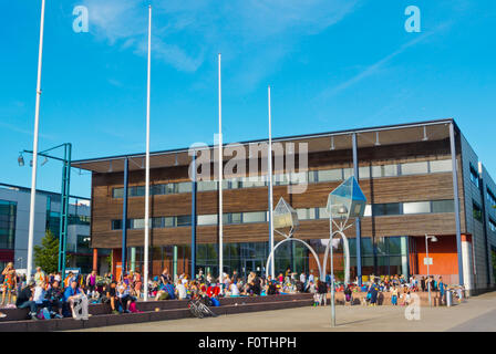 Weekend flea market, Ruoholahdentori, square in front of Conservatory of Music, Ruoholahti district, Helsinki, Finland Stock Photo