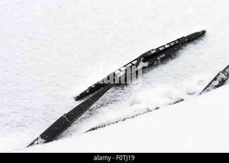 Detail of car front windscreen covered in snow Stock Photo