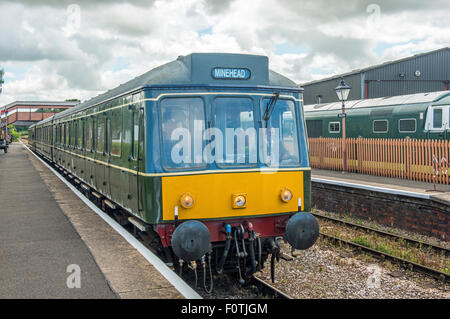 Restored diesel locomotive on the West Somerset Railway, stopped at Williton Station, West of England Stock Photo