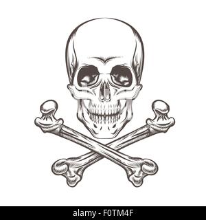 Engraving illustration of skull and crossbones. Isolated on white background. Stock Vector