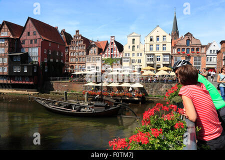 Old harbour quarter at river Ilmenau, houses at Stintmarkt, Lueneburg, Lüneburg, Lower Saxony, Germany, Europe Stock Photo