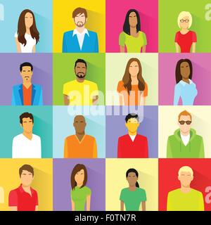 Profile Set Icon Avatar Mix Race Ethnic Man and Woman Portrait Casual Person Colorful Silhouette Face Stock Vector