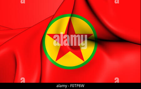 3D Flag of Kurdistan Workers' Party. Close Up. Stock Photo