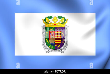 3D Flag of the Malaga Province, Spain. Close Up. Stock Photo