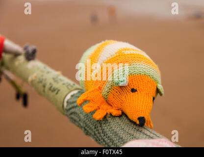 Saltburn Pier mystery knitting, Saltburn, Redar and Cleveland, North Yorkshire England UK Stock Photo