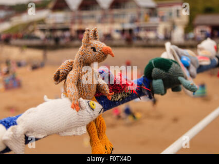 Saltburn Pier mystery knitting, Saltburn, Redar and Cleveland, North Yorkshire England UK Stock Photo