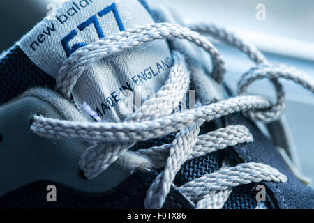 New Balance trainers model 577 showing the Made in England part of the label Stock Photo