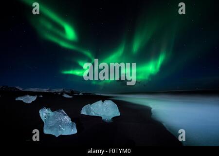 Northern lights, Glacier Lake South, Iceland Stock Photo