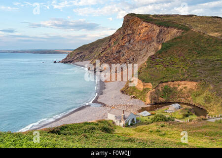 Looking down at the beach at Millook Haven near Bude on the north coast of Cornwall Stock Photo