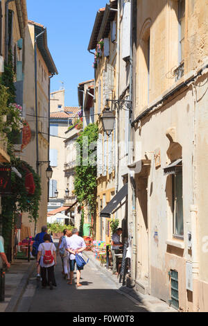 Quaint narrow streets in the town centre of Arles France Stock Photo
