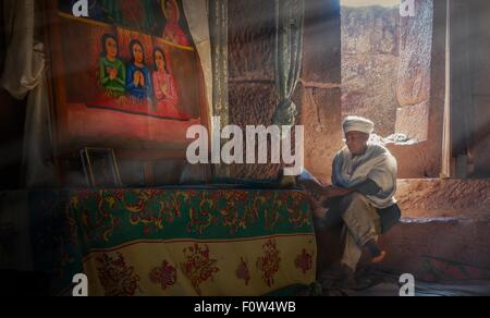 Priest in church of Ura Kedane Meheriet, Zege Peninsula, Lake Tana, Ethiopia, Africa Stock Photo