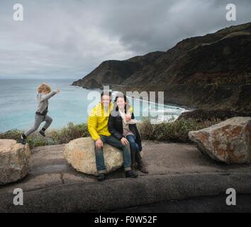 Portrait of couple and son at Hurricane Point, Big Sur, California, USA Stock Photo
