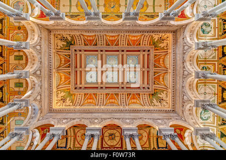Main Hall Ceiling at the Library Of Congress in Washington DC. Stock Photo