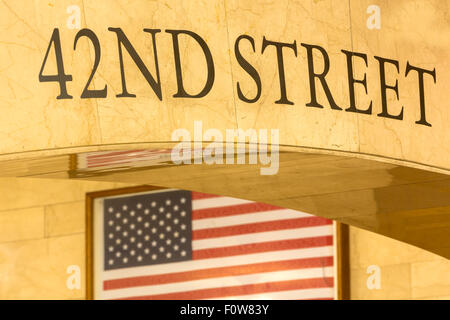 42nd Street sign in one of the marble arches found in the iconic landmark of Grand Central Terminal in midtown Manhattan in New York City, New York. Stock Photo