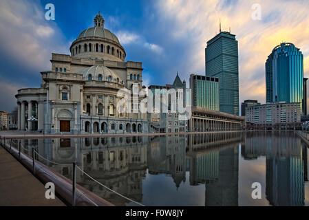 The Christian Science Center, Prudential Tower and other skyscrapers in the Boston skyline. Stock Photo