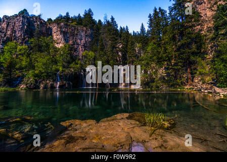 Hanging Lake at Night lid by a moonlight, Glenwood Canyon Colorado Stock Photo