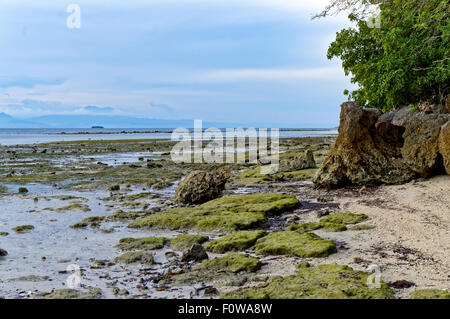 Rock Formations in the Sea. When waters recede outwards, rock formations are visible for everyone to behold Stock Photo