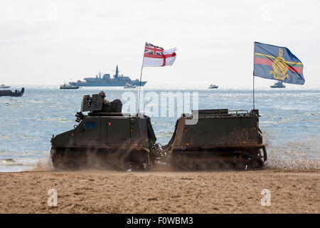 Bournemouth, UK. 21 August 2015. Beach assault by Royal Marines Commando takes place as part of Bournemouth Air Festival. Credit:  Carolyn Jenkins/Alamy Live News Stock Photo