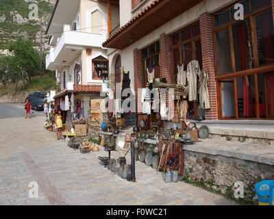 Kruja, Albania. 'Turkish Bazaar' on the road to the castle. Stock Photo