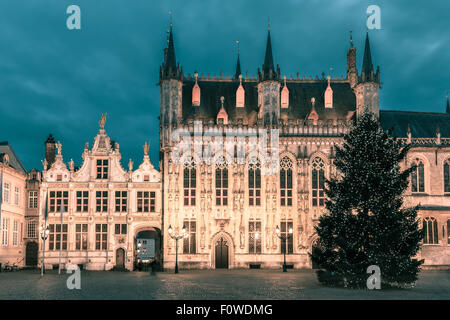 Picturesque Christmas Burg Square in Bruges Stock Photo